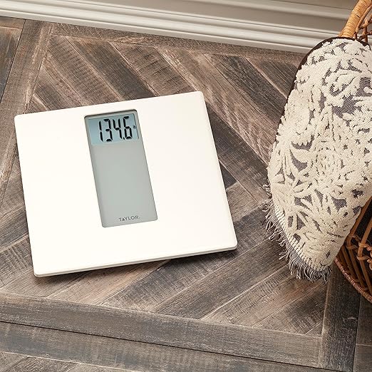 Taylor Digital Glass Bathroom Scale for Body Weight, 400 lb Capacity, Durable Tempered Glass Platform and Easy to Read, White